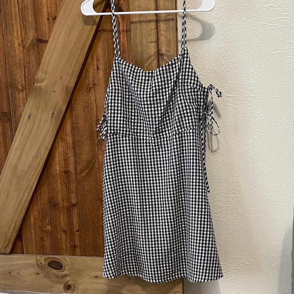 Lulu Black and White Gingham Side Tie Dress